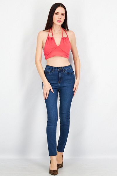 Sinsay Women Halter Neck Sleeveless Open Back Crop Top, Hot Pink