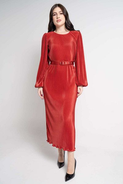 Nichii Women's Midi Dress with Long Pleated Sleeves