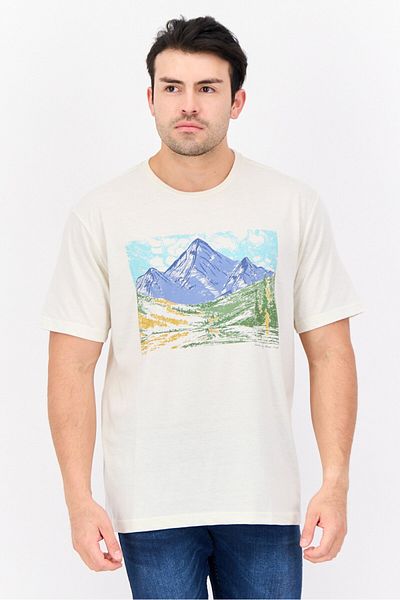 Horizon by Bass Creek Outfitters Men Round Neck Short Sleeves Graphic Print T-shirt, Off white