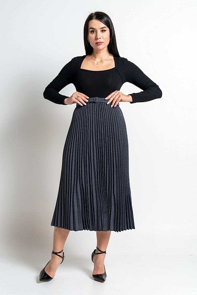 Nichii Pleated Long Sleeve Midi Dress