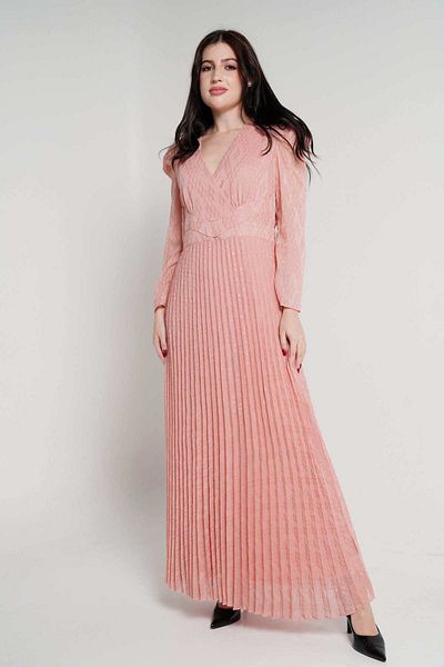 Nichii Shiny Long Sleeve Women's Maxi Dress with Cinched Waist