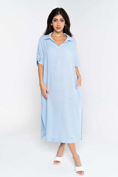 Nichii Plus Size Solid Midi Dress with Short Sleeves