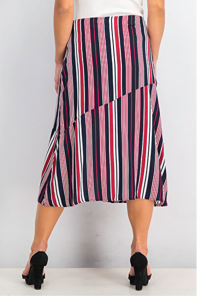 Ng Style Women Stripe Multi Color Midi Skirt, Navy and Red