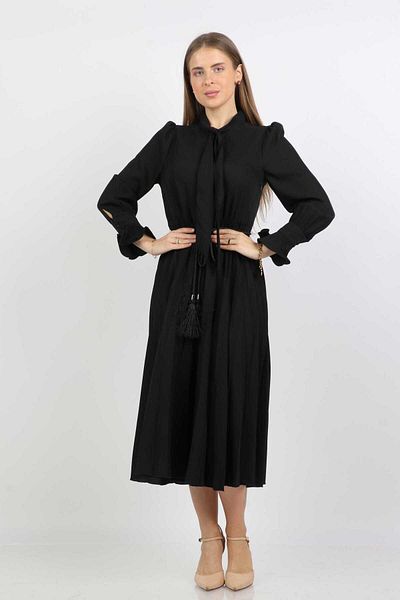 Nichii Women's Midi Dress with Waist Belt and Long Sleeves