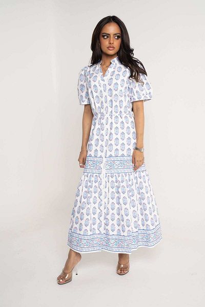 Nichii Wide Printed Midi Dress with Half Sleeves