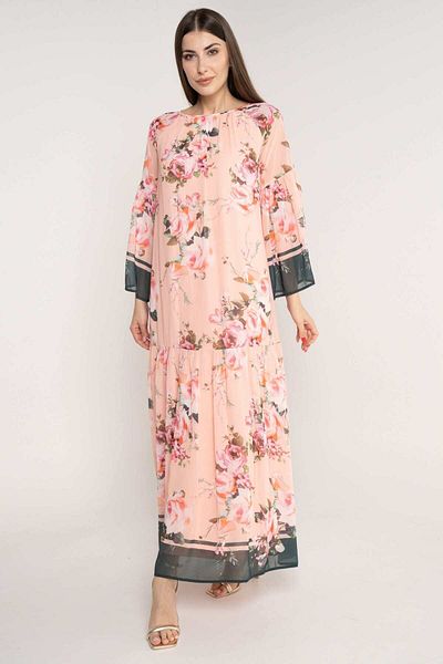 Nichii Women's Floral Midi Dress with Long Loose Sleeves