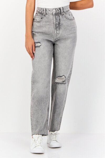 Don't Call Me Jennyfer Women Mom Fit Rip Non Stretchable Jeans, Grey