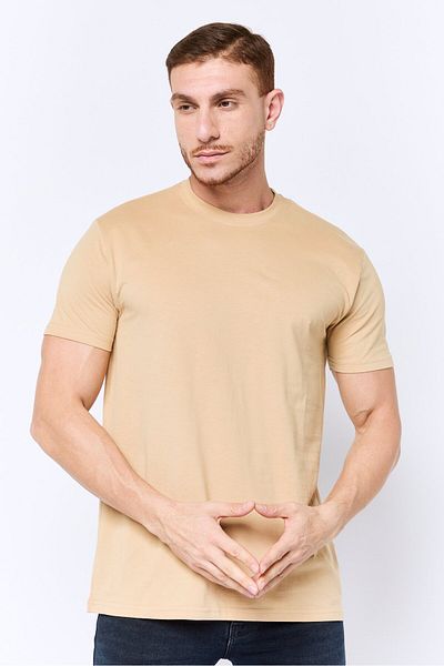 Romeo NYC Men Crew Neck Short Sleeve Plain T-Shirt, Tan