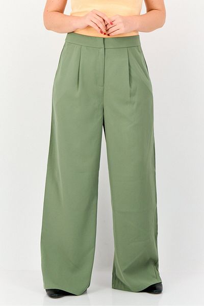 Archive Design Studio Women Regular Fit Wide Leg Plain Pants, Sage Green