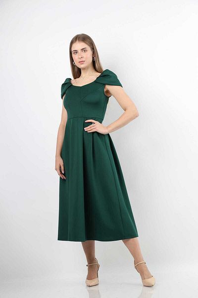Nichii Women's Short Sleeve Midi Dress with Ruched Waist and Round Neckline