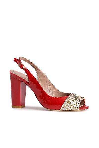 Deriderim Glam Stone Red Patent Leather Heeled Shoes