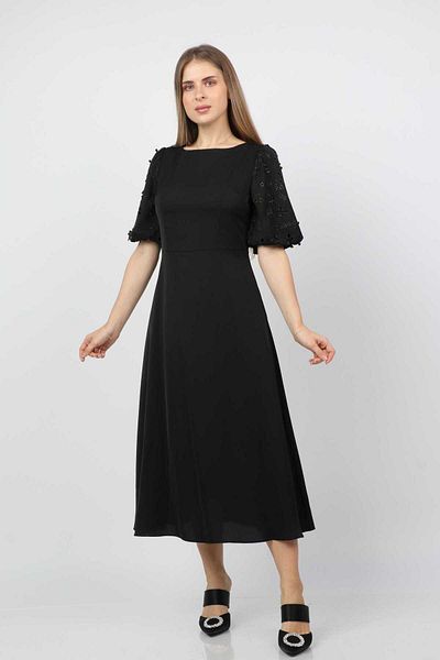Nichii Short Sleeve Fitted Midi Dress with Flared Skirt