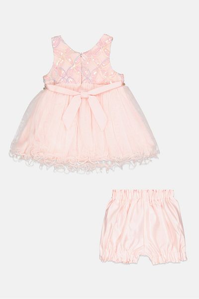 American Princess Toddlers Girl 2 Pcs Textured Mesh Party Dress With Shorts Set, Light Pink