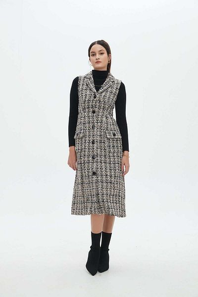 Nichii Women's Sleeveless Midi Dress with Front Buttons
