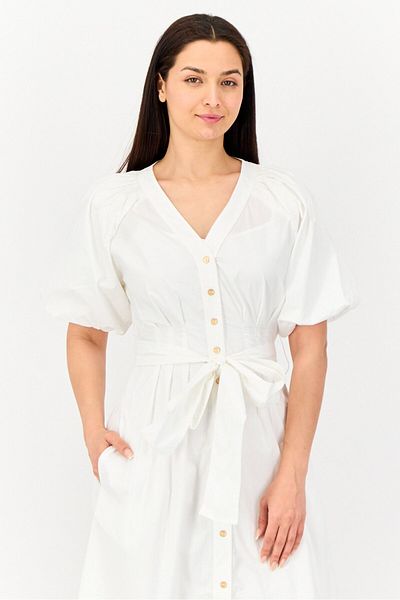 Another Sunday Women Solid Belted Midi Dress, White