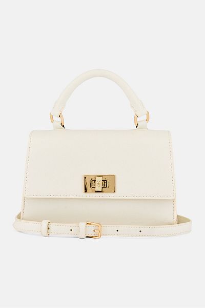 Anne Klein Women Brand Logo Mini Flap Satchel Bag, Off White