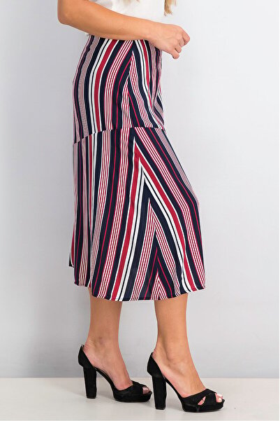 Ng Style Women Stripe Multi Color Midi Skirt, Navy and Red