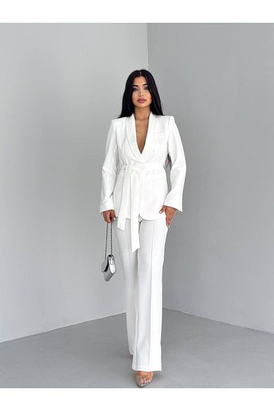 AKD Atelier Women's double belted blazer jacket pants set