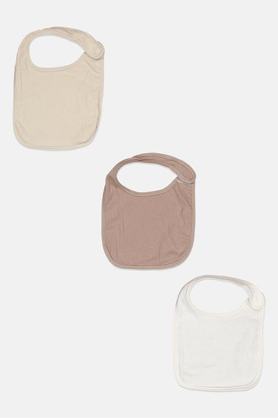 Dream Gro Toddlers Girl 3Pcs Crinkle Knit Bibs, Beige
