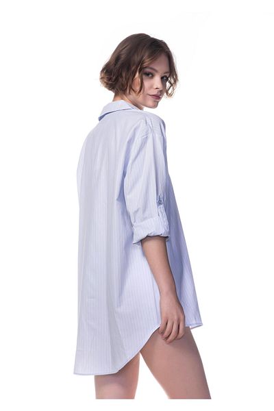 Appleline Women's Blue Striped Oversize Poplin Boyfriend Shirt