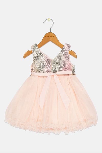 American Princess Toddlers Girl Textured Partywear Grown Dress, Pink
