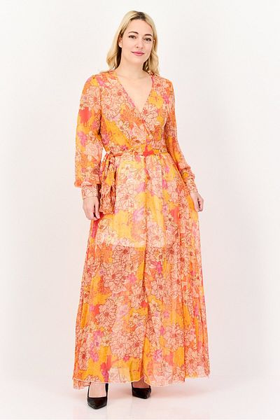 Spy Zone Exchange Women Floral Print Belted Maxi Dress, Multicolor