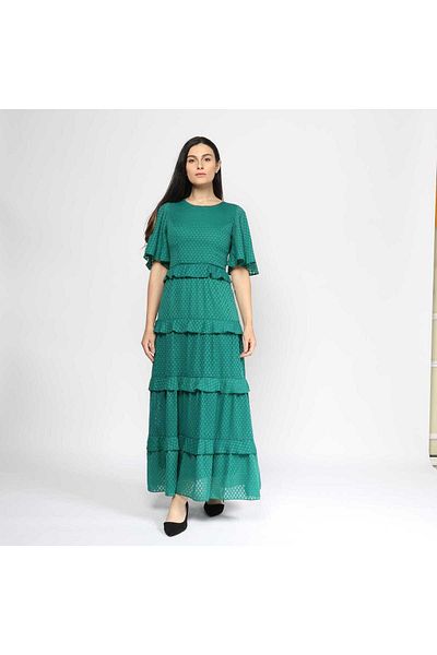 Nichii Layered Maxi Dress with Round Neck