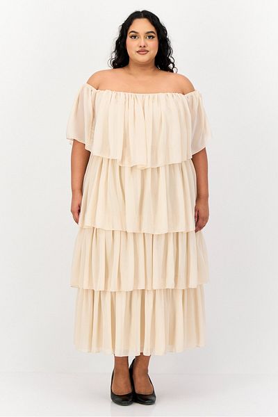 Archive Design Studio Women Textured Tiered Dress, Cream