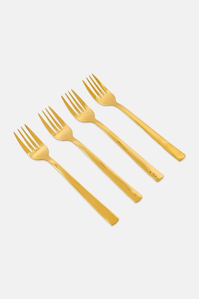 RAW Crafted Concept 4 Pieces Stainless Steel Fork, Gold