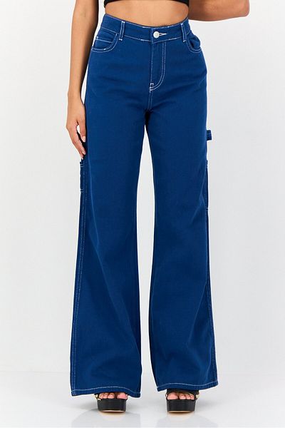 Koton Women Regular Fit Wide Leg Solid Denim Jeans, Blue