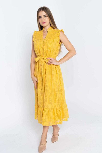 Nichii Women's Button-Front Ruffled Midi Dress with Waist Belt