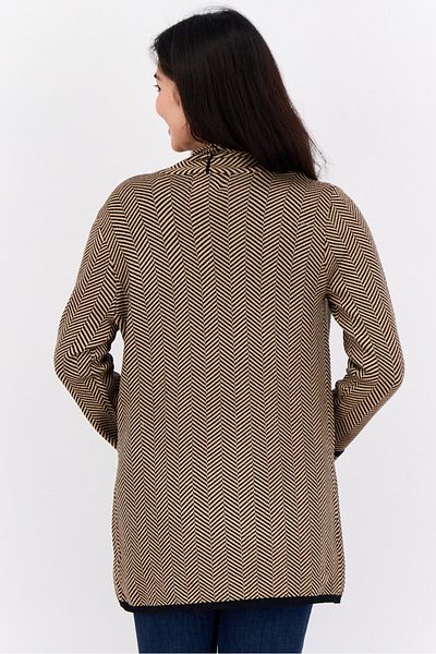 Luxe by Tricot Women Split Neck Houndstooth Print Cardigan, Multicolor