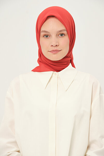 Madame Polo Plain Chiffon Square Scarf Orange Non-Slip Breathable Fabric 90X90 cm