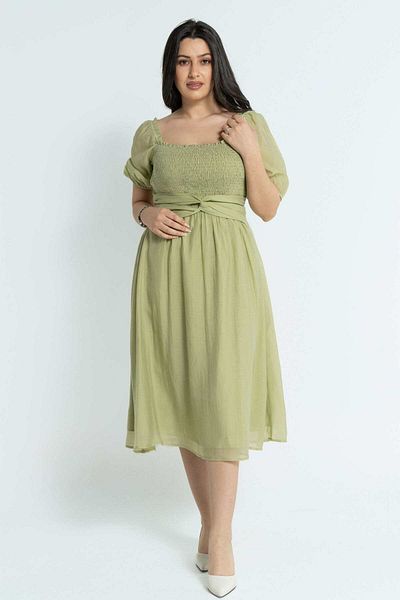 Nichii Short Sleeve Midi Dress with Stretchy Bodice
