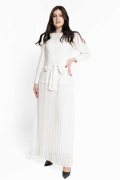 Nichii Women's Long Sleeve Pleated Maxi Dress with Front Tie