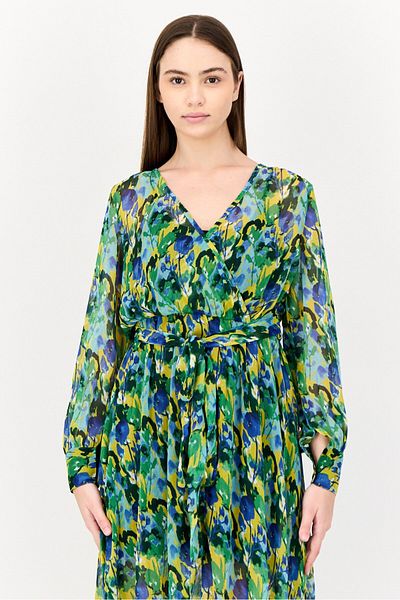 Spy Zone Exchange Women Floral Print Belted Maxi Dress, Multicolor