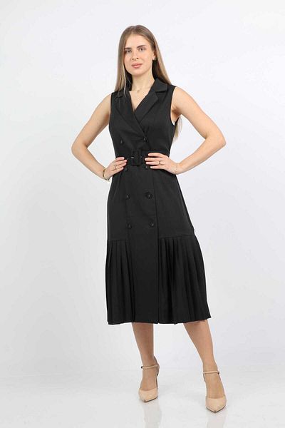 Nichii Solid Midi Dress with Front Buttons and Sleeveless Neckline