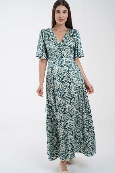Nichii Women's Printed Maxi Dress with Wide Half-Sleeve and Keyhole Neckline