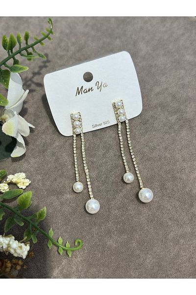VİYA Gold Pearl Detailed Dangle Earrings
