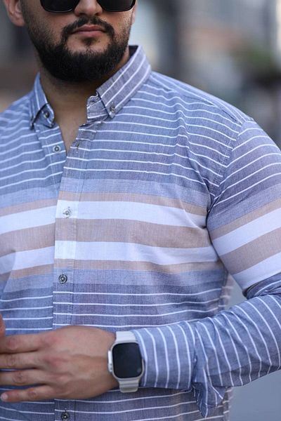 Klothy Men's Long Sleeve Striped Panel Shirt 2400-9