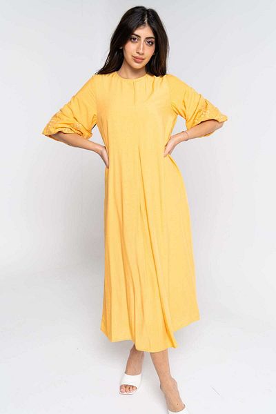 Nichii Women's Loose Solid Midi Dress with 3/4 Sleeves