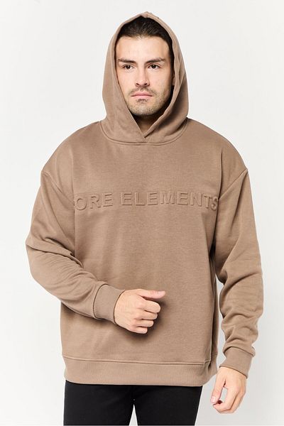 Core Elements Men Embroidered Logo Long Sleeve Hoodie, Brown