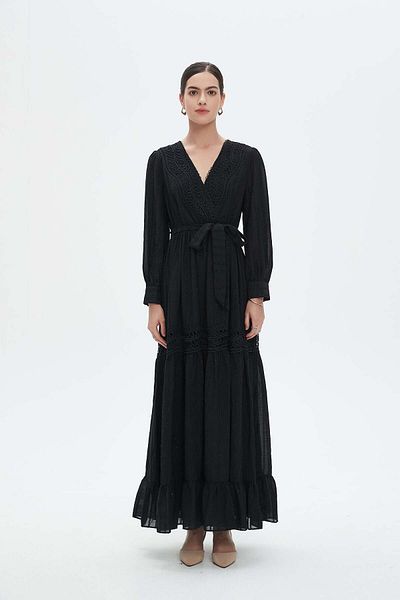 Nichii Women's Long Sleeve Maxi Dress with Waist Tie