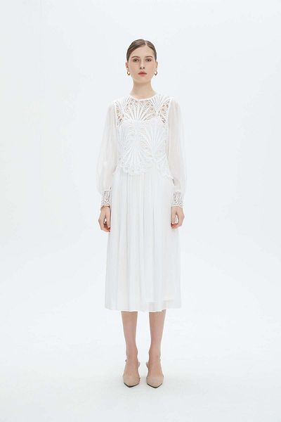 Nichii Short Women's Dress with Puff Sleeves