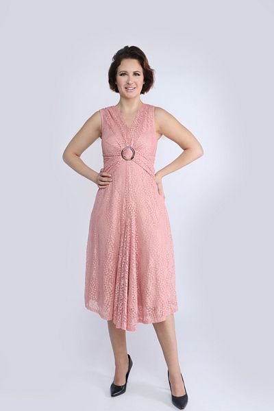 Nichii Lace Midi Dress with Belt Sleeveless