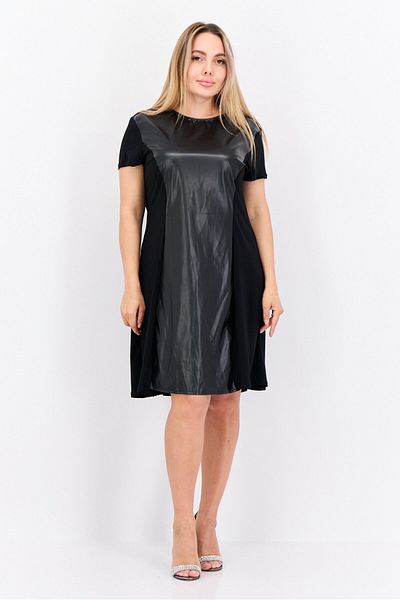 Tash + Sophie Women Plain Front Leather Casual Mini Dress, Black