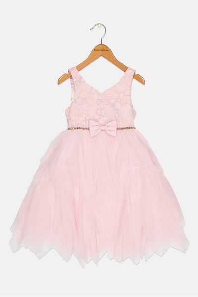 American Princess Toddlers Girl Textured Partywear Grown Dress, Pink