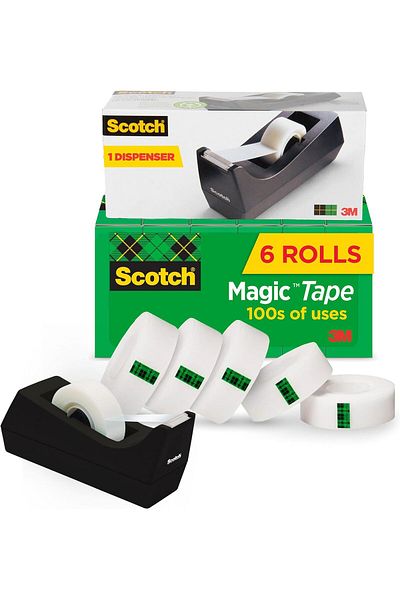 Scotch Magic Tape, 6 Rolls With Dispenser, Numerous Applications, Invisible, Engineered For Repairin