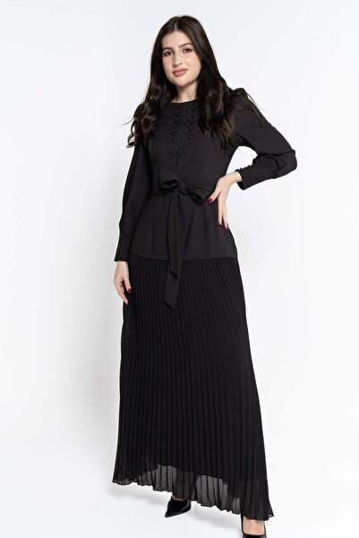 Nichii فستان ماكسي نسائي بأكمام طويلة وربطة أمامية