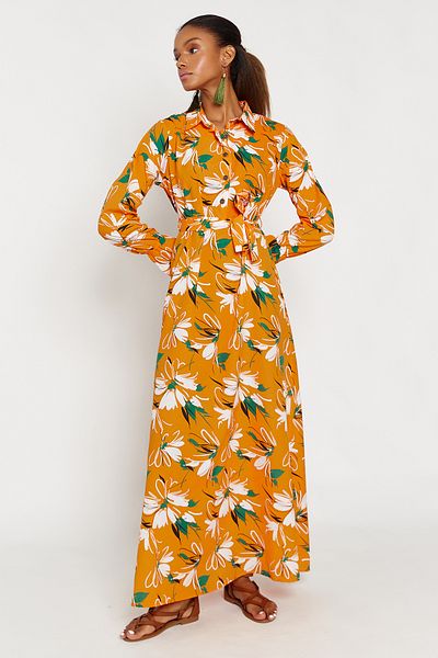 Hopoi Women's Floral Patterned Maxi Shirt Dress